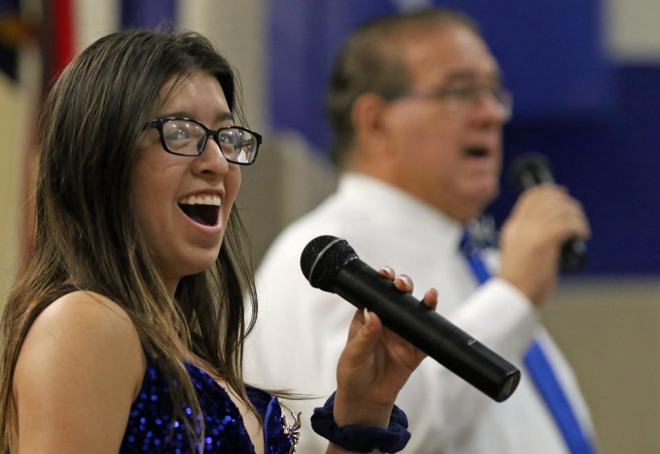 Zara Gonzales takes part in singing a special song during the Webb Street School Commencement Ceremony held Wednesday, May 22, 2024.