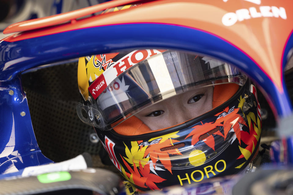 Team RB driver Yuki Tsunoda of Japan sits in his car during practice for the Formula 1 Canadian Grand Prix auto race Friday, June 7, 2024, in Montreal. (Christinne Muschi/The Canadian Press via AP)