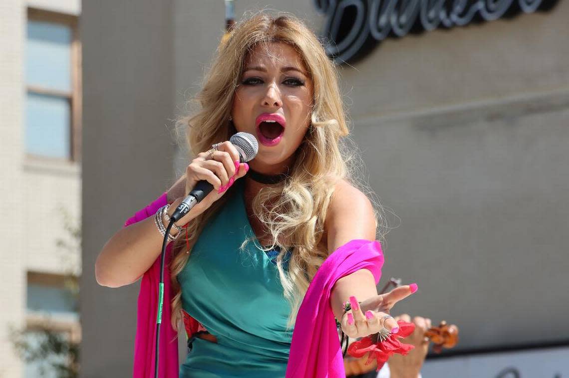 Marilyn Fernández performs during the Sept. 17, 2022 Fiestas Patrias celebration in downtown Fresno.