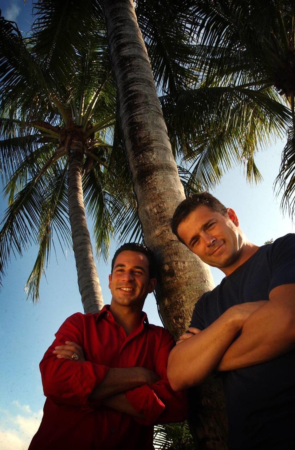 BROWARD 02/24/03....EMILY MICHOT/HERALD STAFF....Marlboro Team Penske race car drivers (L) Helio Castroneves (CQ) and (R) Gil de Ferran both reside in sunny South Florida. They are pictured at de Ferran’s Ft. Lauderdale home.(First Choice for display.)