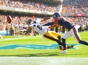 <p>Chicago Bears cornerback Marcus Cooper (31) breaks up a pass intended for Pittsburgh Steelers wide receiver Antonio Brown (84) during the second half at Soldier Field. Chicago won 23-17 in OT. Mandatory Credit: Dennis Wierzbicki-USA TODAY Sports </p>