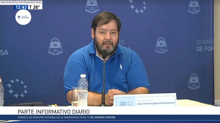 El epidemiólogo Julián Bibolini, durante la conferencia de prensa en la que acusó a la oposición de los contagios en Formosa