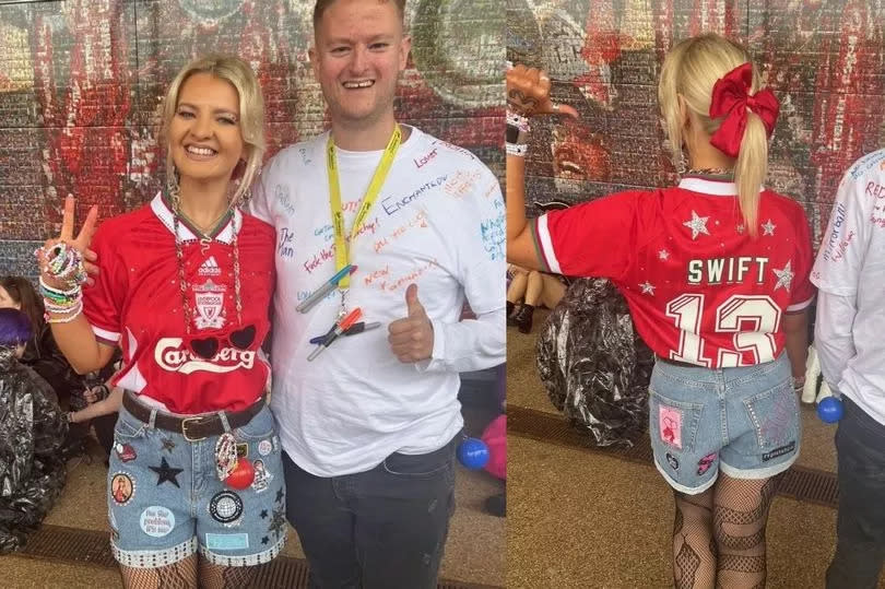 Cousins Sarah and Jamie outside Anfield for Taylor Swift