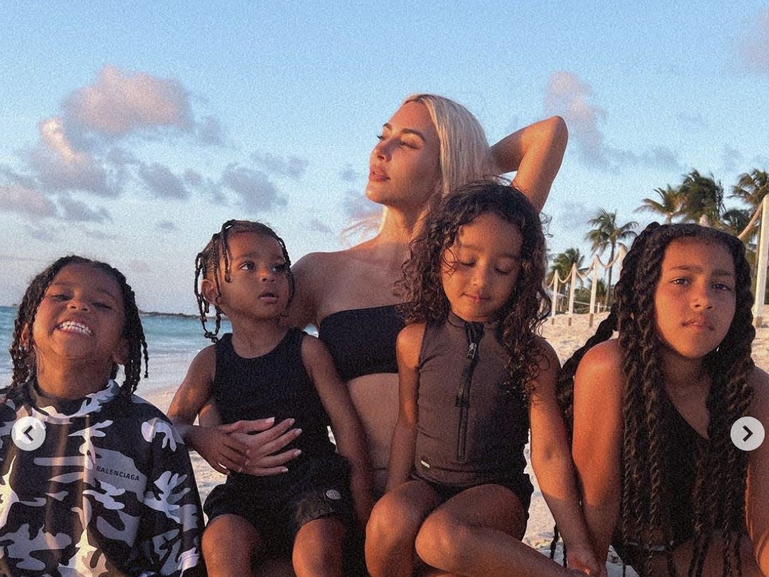 Kim Kardashian and four children in Instagram post shared in July 2022.