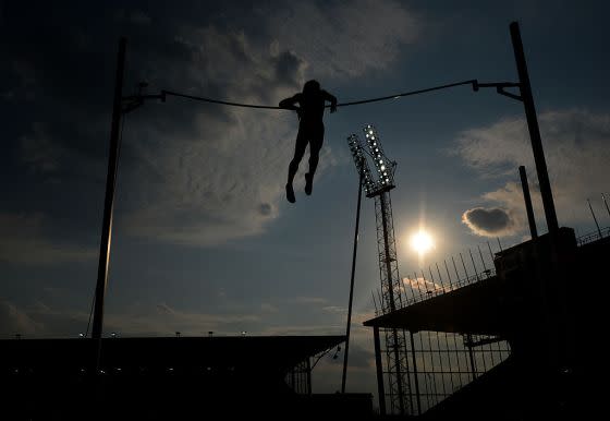 Barber competes during the men’s pole vault event at the IAAF World Challenge Zlata Tretra (Golden Spike) athletics tournament in Ostrava-Vítkovice, Czech Republic, on May 20, 2016.<span class="copyright">Michal Cizek—AFP/Getty Images</span>