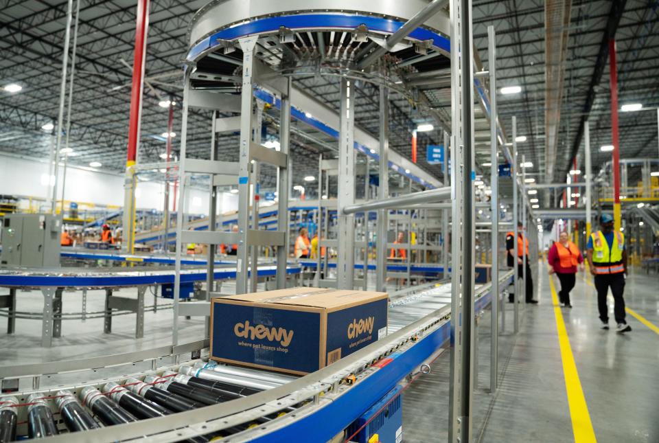 The Chewy fulfillment center on Couchville Pike in Wilson County uses robots to help workers run the nearly 700,000-square-foot facility, which shipped its first packages to customers in late May.