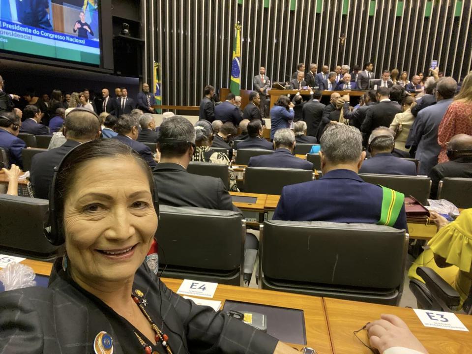 <em>Interior Secretary Deb Haaland at Brazil's Congress. (Photo/U.S. Dept of the Interior)</em>