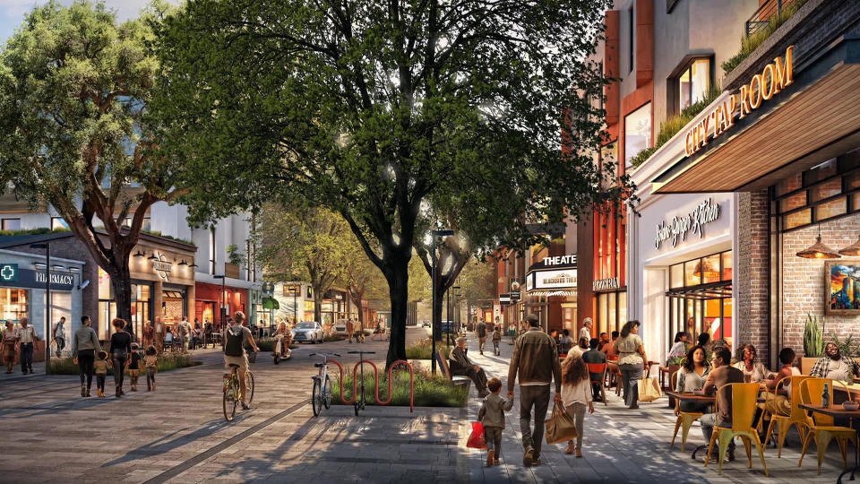 Artist's rendering of main street in the proposed new city in Solano County. / Credit: California Forever/Sitelab Urban Studio