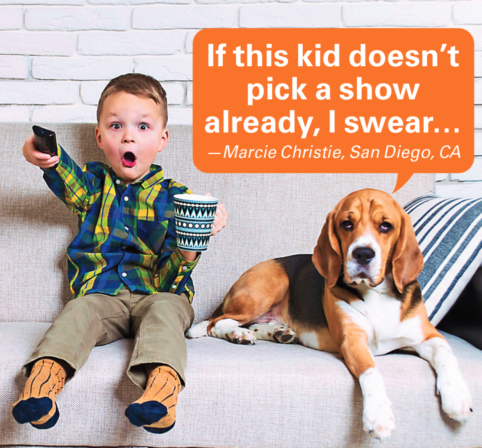 Caption contest winners: Boy on couch with remote next to dog on couch looking unamused with caption 