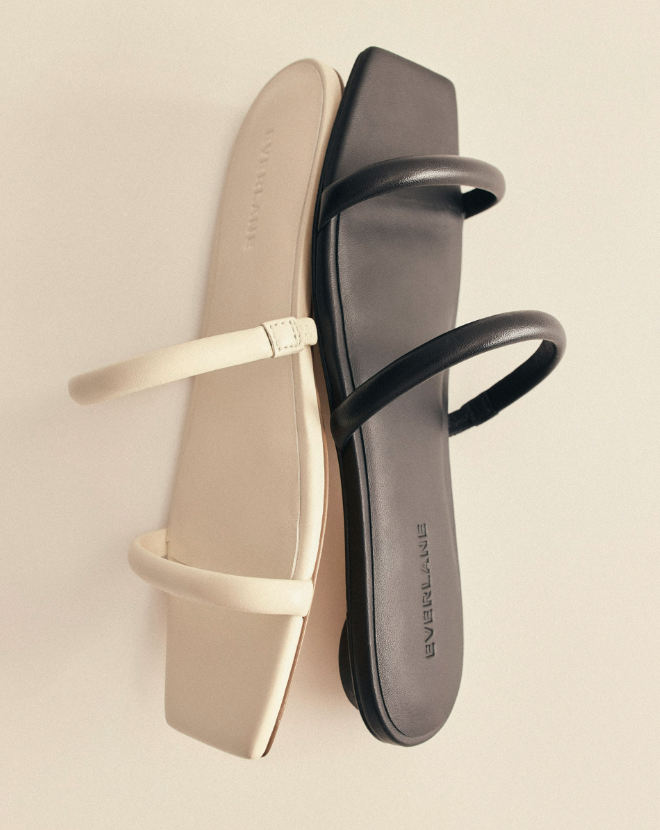 Everlane’s Double Strap Shoes are available in comfortable flat sandals and a 2-inch heeled sandal.