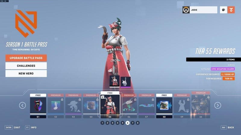 A screenshot shows some of what's included in Overwatch 2's first battle pass. 