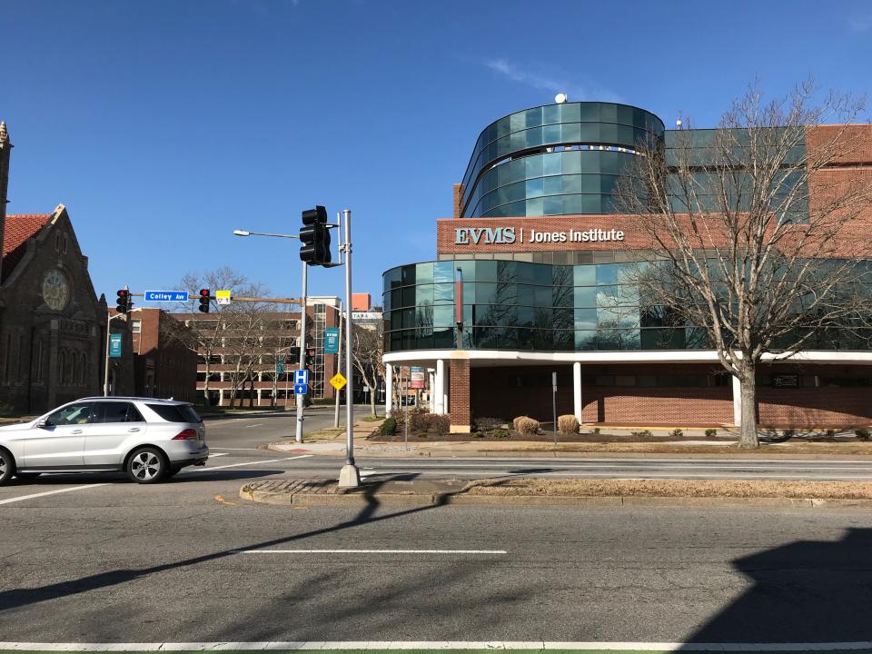 A photo of the Eastern Virginia Medical School Jones Institute building in Norfolk, Virginia. February 3, 2019.