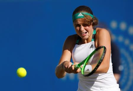 Tennis - WTA Premier - Aegon International - Devonshire Park Lawn Tennis Club, Eastbourne, Britain - June 26, 2017. Latvia's Jelena Ostapenko in action during her second round match against Spain's Carla Suarez Navarro. Action Images via Reuters/Matthew Childs