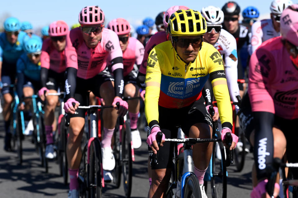 ORBASSANO ITALY  MARCH 15 Richard Carapaz of Ecuador and Team EF EducationEasyPost competes during the 104th MilanoTorino 2023 a 192km one day race from Rho to Orbassano  MilanoTorino  on March 15 2023 in Orbassano Italy Photo by Tim de WaeleGetty Images