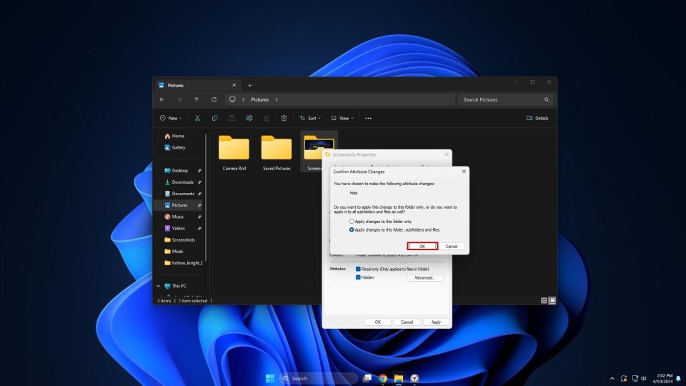 confirming hide folders change in windows 11