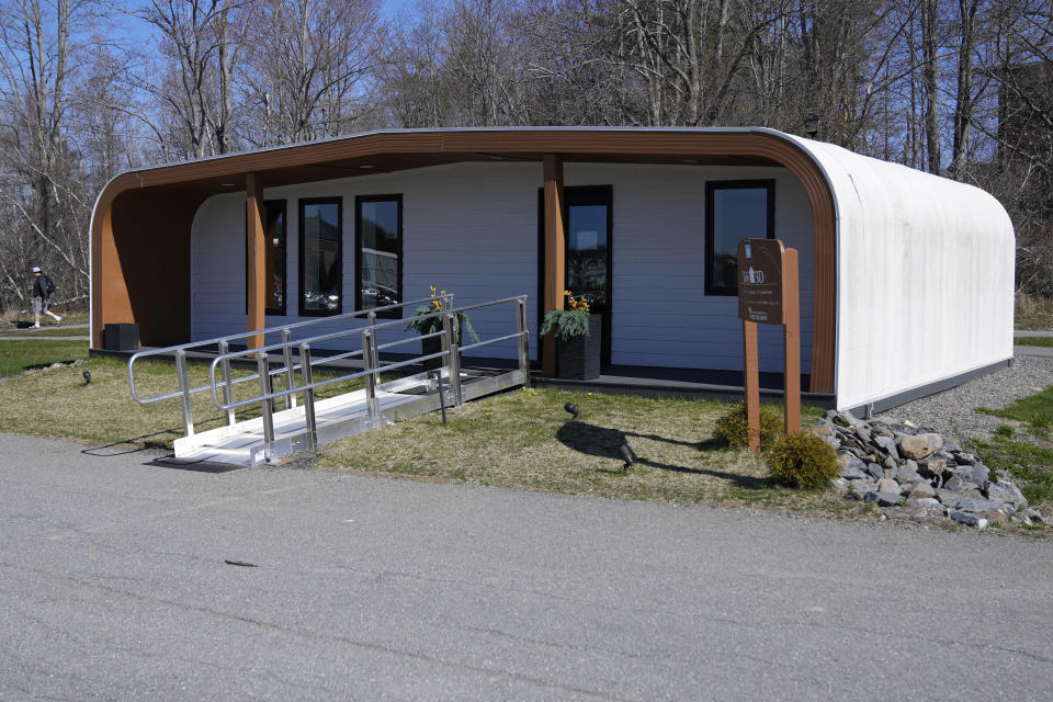 The BioHome3D is seen Tuesday, April 23, 2024, at the University of Maine, in Orono, Maine. The 600-square-foot single-family home was made by UMaine's original 3D printer in 2019. (AP Photo/Robert F. Bukaty)