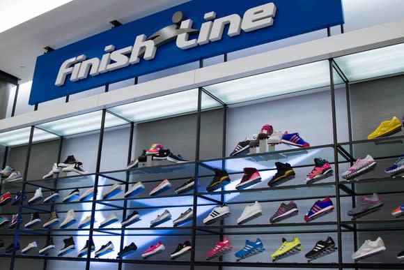 A Finish Line display inside a Macy's store.