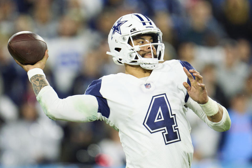 Dallas Cowboys quarterback Dak Prescott is 1-3 in the playoffs.  (Photo by Cooper Neal/Getty Images)