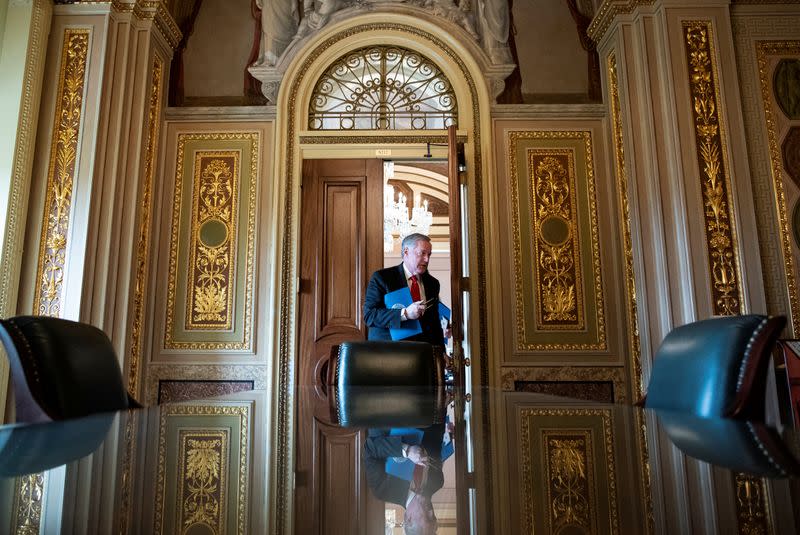 Incoming White House Chief of Staff Rep. Mark Meadows (R-NC) walks to a meeting during negotiations on a coronavirus disease (COVID-19) relief package