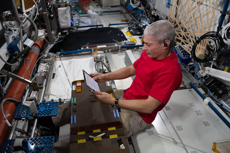 Astronaut Mark Vande Hei, aboard the International Space Station. He now expects to spend nearly a year aboard the lab complex.  / Credit: NASA