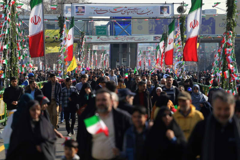 Iranian people take part in a rally marking the 45th anniversary of the Islamic Revolution in Tehran. Rouzbeh Fouladi/ZUMA Press Wire/dpa