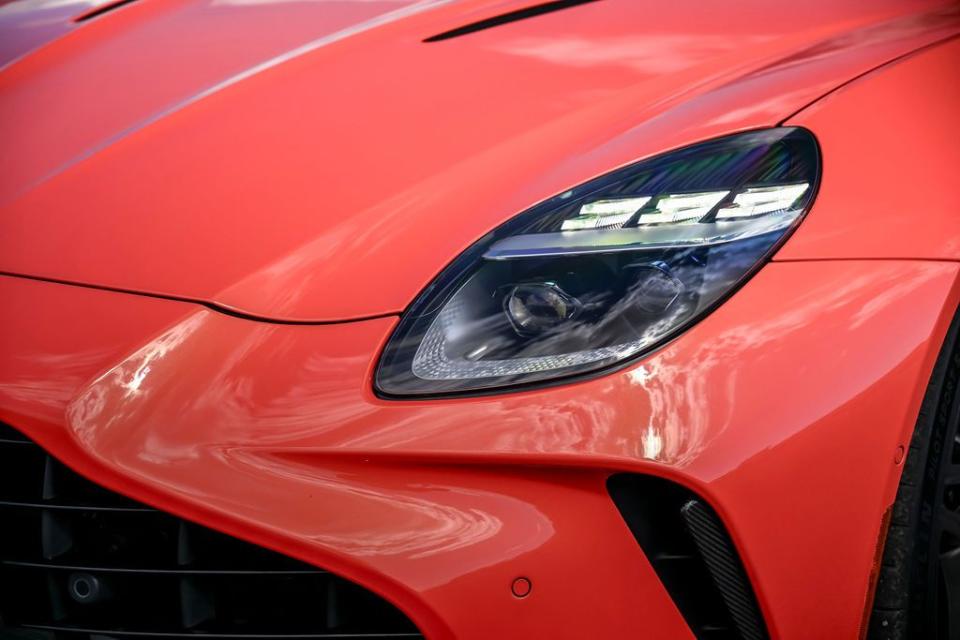 the front of a red car