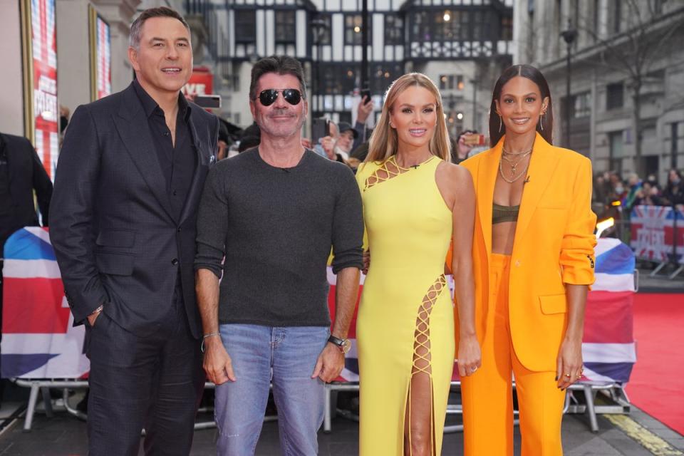 Former judge David Walliams with current judges Simon Cowell, Amanda Holden and Alesha Dixon arrive for Britain’s Got Talent (Jonathan Brady/PA) (PA Wire)