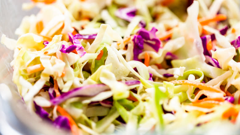 Close up of coleslaw ingredients