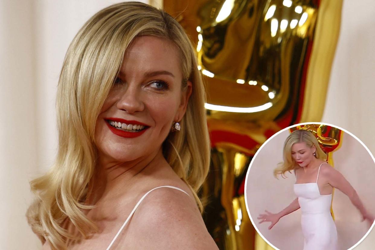Kirsten Dunst nearly ate the red carpet during the Oscars 2024 on Sunday while attempting to pose for a picture with her partner longtime, Jesse Plemons.