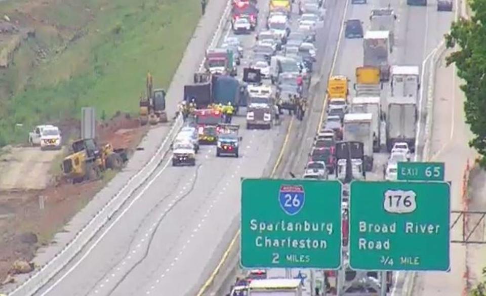 Vehicles were backed up for miles following a crash that caused a hazardous materials spill, the South Carolina Department of Transportation said.