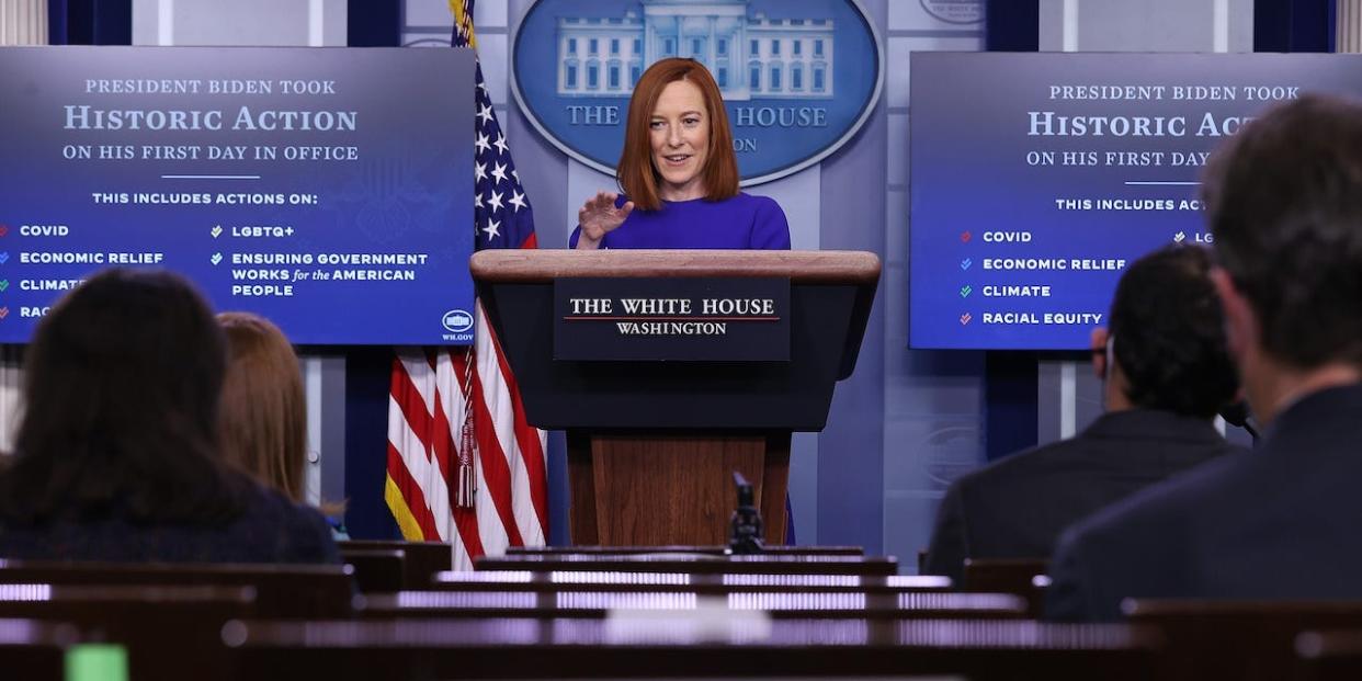 White House press secretary Jen Psaki holds her first briefing on Wednesday.