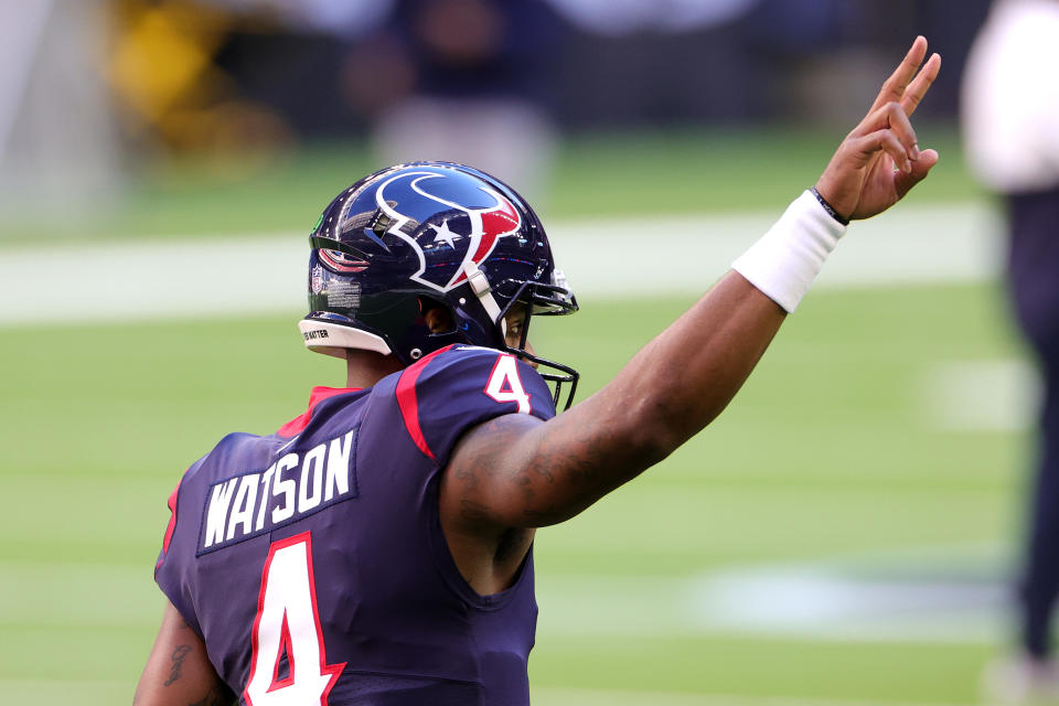 HOUSTON, TEXAS - JANUARY 03: Deshaun Watson #4 of the Houston Texans in action against the Tennessee Titans during a game at NRG Stadium on January 03, 2021 in Houston, Texas. (Photo by Carmen Mandato/Getty Images)