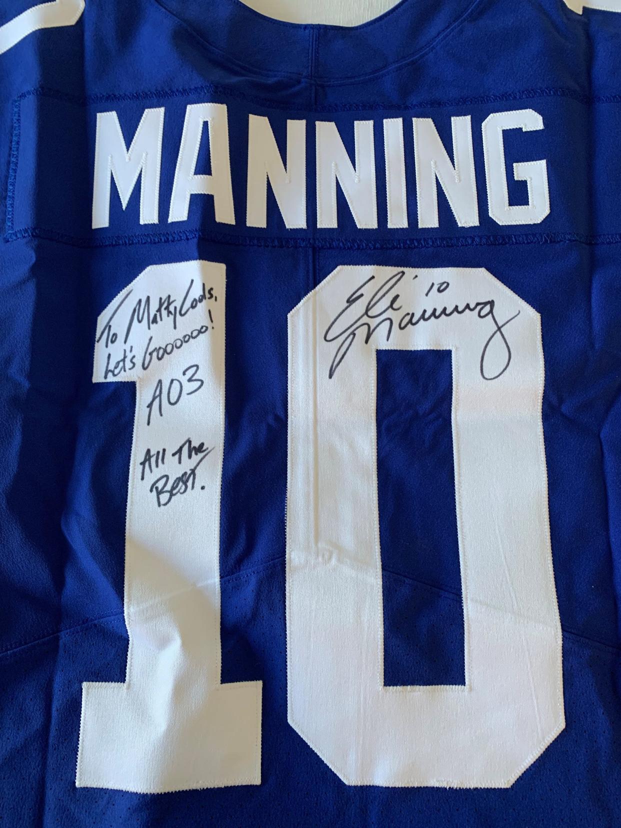 The signed jersey Eli Manning sent to Matt Newman