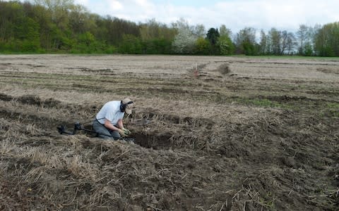 An archaeologist working on the battlefield in Luetzen, German - Credit: Alamy Stock Photo