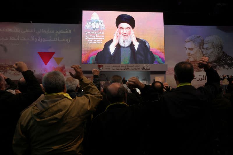 FILE PHOTO: Ceremony to mark the fourth anniversary of the killing of senior Iranian military commander General Qassem Soleimani, in Beirut