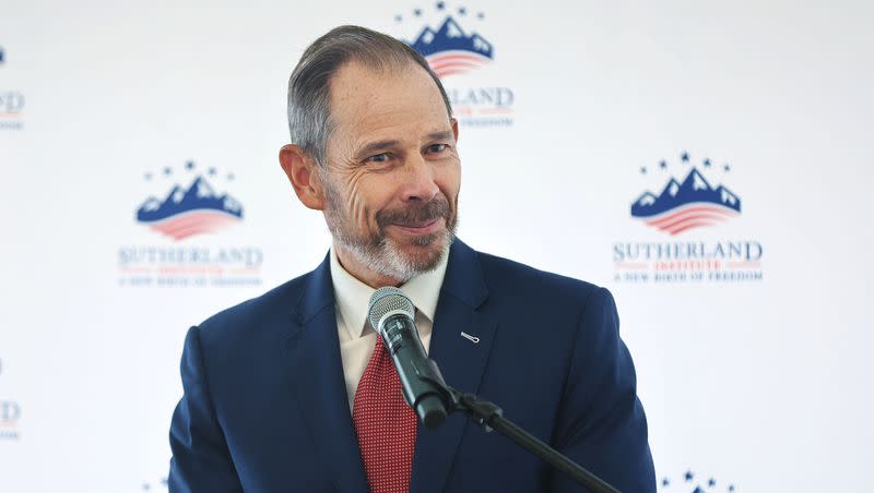 Rep. John Curtis, R-Utah, speaks during the Sutherland Institute’s 2023 Congressional Series in Orem on Tuesday, Aug. 22, 2023.