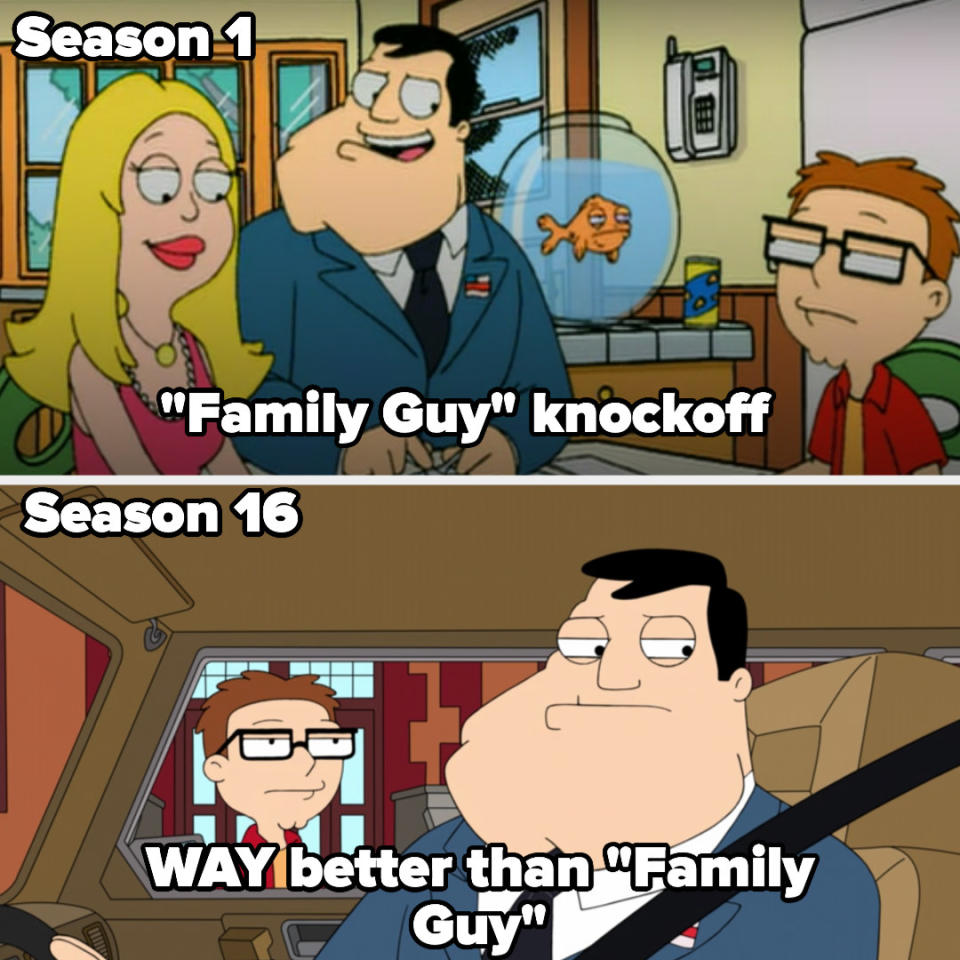 Season labeled "family guy knockoff" and season 16 labeled "WAY better than Family Guy"