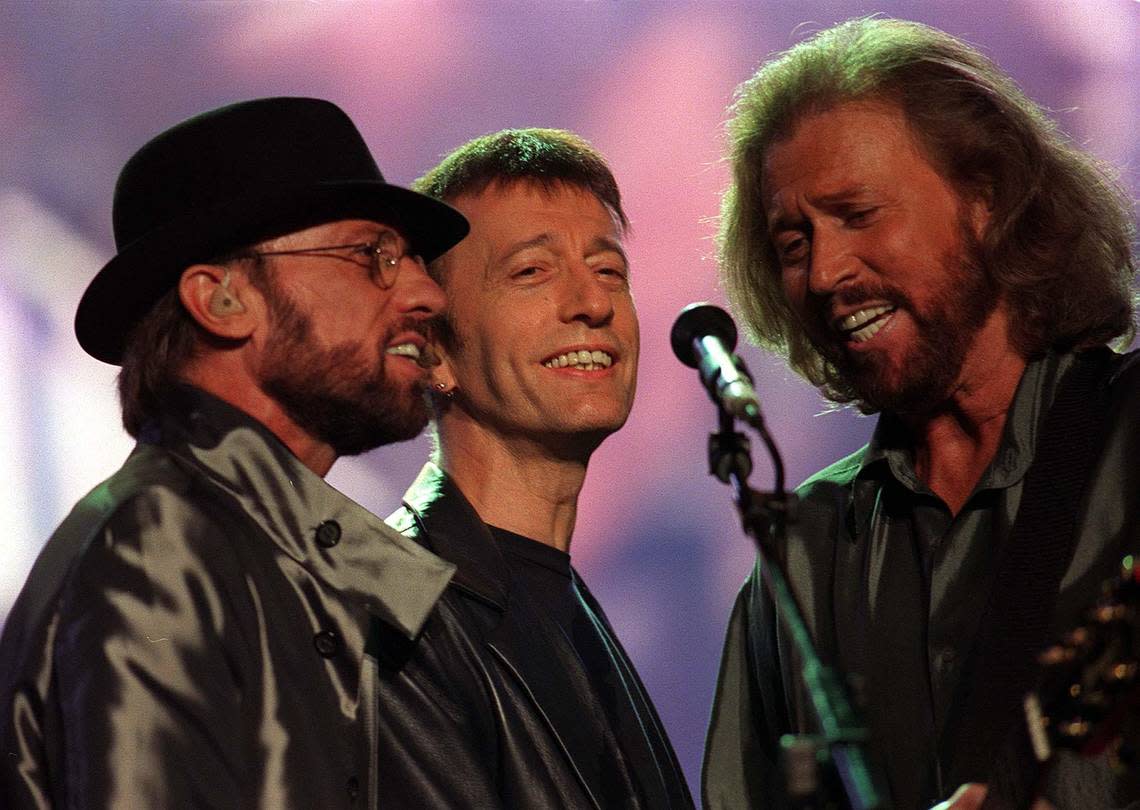 File photo dated Sept. 1998 of the group the Bee Gees, from left, Maurice, Robin and Barry Gibb. Maurice Gibb died at 53 in 2003. His twin Robin Gibb died in 2012 at 62.