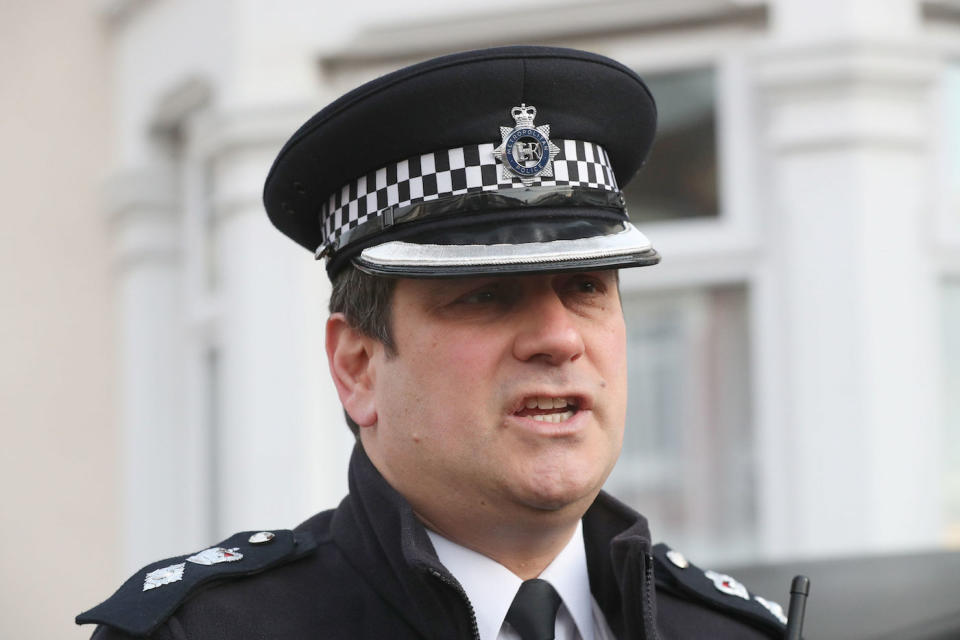 Detective Chief Superintendent Stephen Clayman speaks to the media in Seven Kings, Ilford, east London, where three people died after being stabbed Sunday evening. PA Photo. Picture date: Monday January 20, 2020. See PA story POLICE Ilford . Photo credit should read: Jonathan Brady/PA Wire