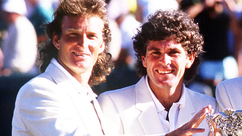 Peter McNamara and Paul McNamee after one of Australia's successful Davis Cup campaigns, in which they played doubles. (Mandatory Credit: Tony Feder/ALLSPORT)