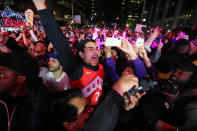 TORONTO, ON- JUNE 13 - as the Toronto fans gather in Jurassic Park to watch the Raptors play the Golden State Warriors in game six and win the NBA Finals at Oracle Arena in Oakland ouside of Scotiabank Arena in Toronto. June 13, 2019. (Steve Russell/Toronto Star via Getty Images)