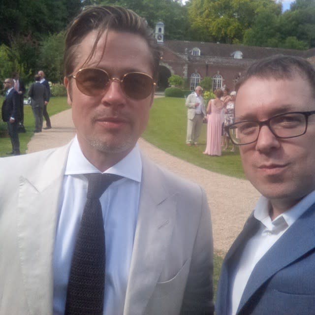 Congrats are in order for director Guy Ritchie, who married model girlfriend Jacqui Ainsley at the couple’s home in Wiltshire, England on Thursday. <strong>WATCH: 9 Celebrity Weddings We're Still Waiting For </strong> The star-studded guest list included many of Ritchie’s A-list friends like David Beckham, Brad Pitt and Jason Statham. Guests shared pics of the big day on Instagram, tracking the event with the hashtag "#jaxguyjuly" and the shots feature many famous faces. Statham snapped a selfie with girlfriend Rosie Huntington-Whiteley and friends, including <em>Batman v Superman: Dawn of Justice</em> star Henry Cavill, who stars in Ritchie's upcoming spy adaptation <em>The Man from U.N.C.L.E..</em> <strong>PICS: The Biggest Celebrity Weddings of 2015 </strong> Other guests snapped shots of Pitt and Beckham looking dapper at the couple’s beautiful Ashcombe estate. <strong>WATCH: The 7 Best Wedding Movies of All Time </strong> Ritchie himself even shared some snaps from the big day, posting a selfie with his groomsmen on a plane before the ceremony, celebrating "the beginning of something fun." Ritchie and Ainsley have been dating since April 2010 and are parents to three children, 3-year-old son Rafael, 2-year-old daughter Rivka and 1-year-old son Levi. It’s the second wedding for Ritchie, who was married to Madonna from 2000 to 2008. The couple share two sons, 14-year-old Rocco and 9-year-old David. <strong>WATCH: Celebrity Summer Wedding Watch: Who's Getting Hitched? </strong>