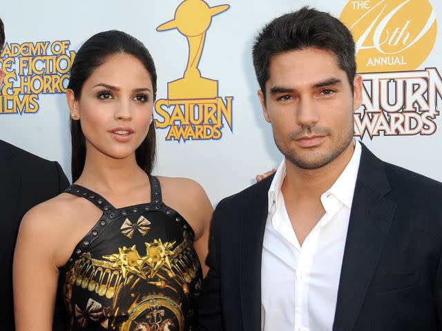 <p>Albert L. Ortega/Getty</p> Eiza Gonzalez and D.J. Cotrona arrive for the 40th Annual Saturn Awards on June 26, 2014 in Burbank, California.