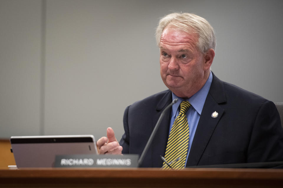 City Council member Richard Meginnis speaks on the topic of the Fairness Ordinance during the Lincoln City Council meeting Monday, June 14, 2022 at the County-City building in Lincoln, Neb. (Jaiden Tripi/Lincoln Journal Star via AP)