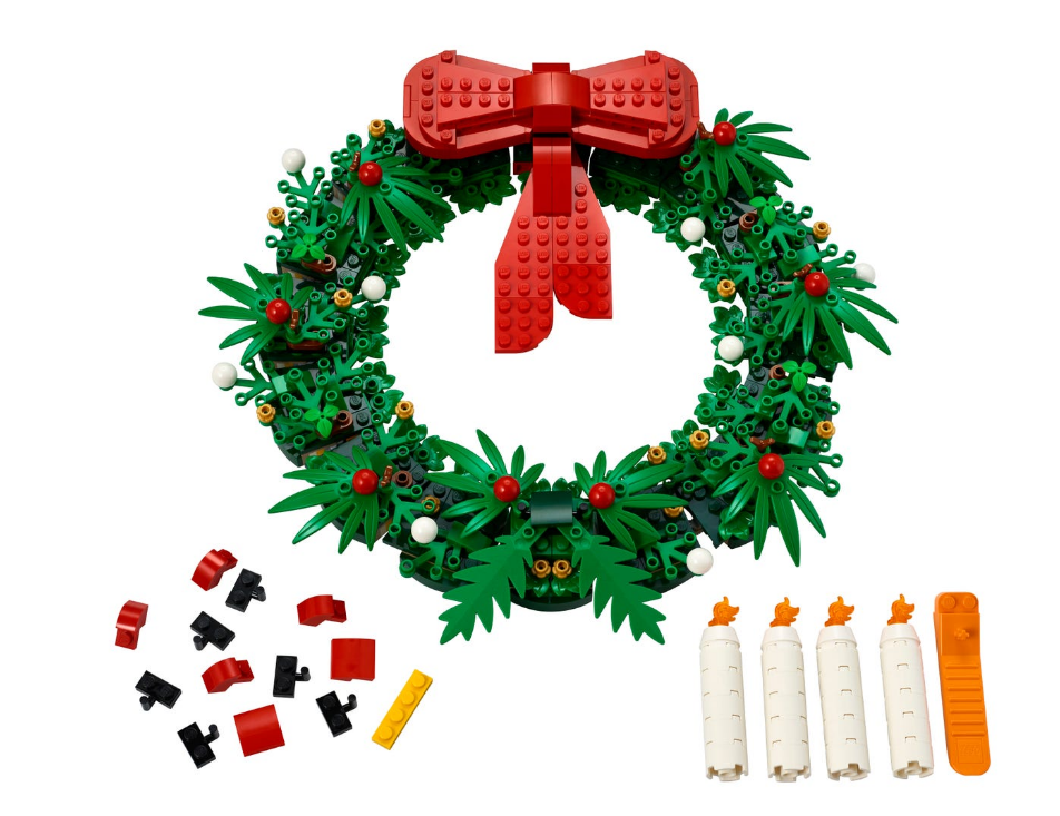 lego wreath on white background