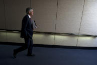 Federal Reserve Board Chair Jerome Powell leaves after the hearing on the economic outlook, on Capitol Hill in Washington, on Wednesday, Nov. 13, 2019. (AP Photo/Jose Luis Magana)