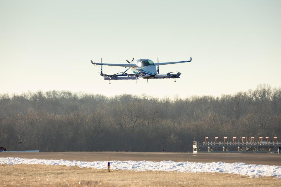 Boeing’s Autonomous Passenger Air Vehicle (PAV) prototype is shown during an inaugural test flight, in Manassas, Virginia (Reuters)