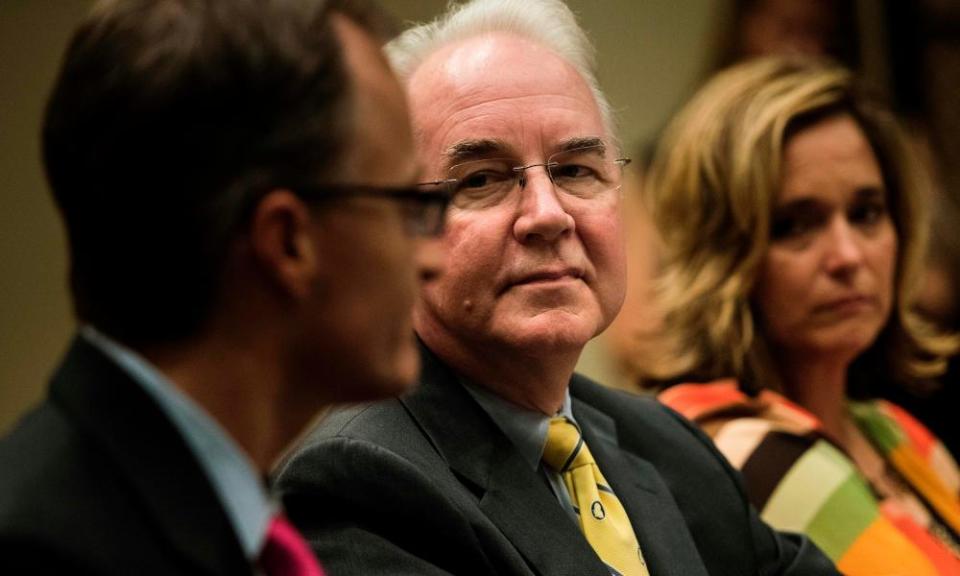 Health secretary Tom Price (center). According to reports, the bill proposes repealing key provision of the ACA, restructuring subsidies and cutting Medicaid funding.