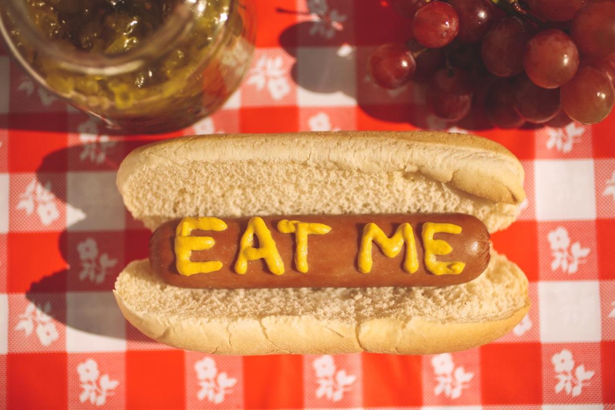 july 4th hot dog with mustard