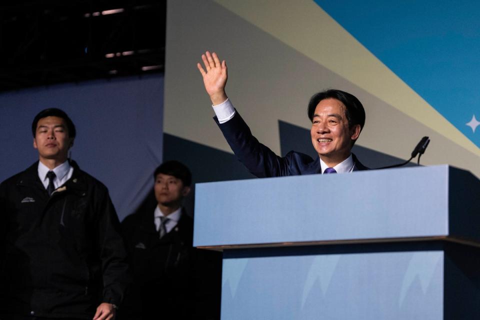 Democratic Progressive Party candidate Lai Ching-te greets supporters in New Taipei City, Taiwan. (AP)